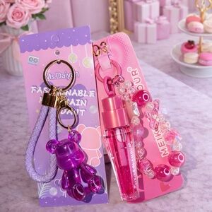 Glamour Purple Bear and Pink Lip Gloss Set